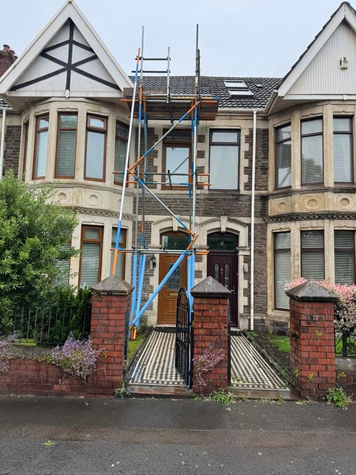 Scaffolding on a terraced house front